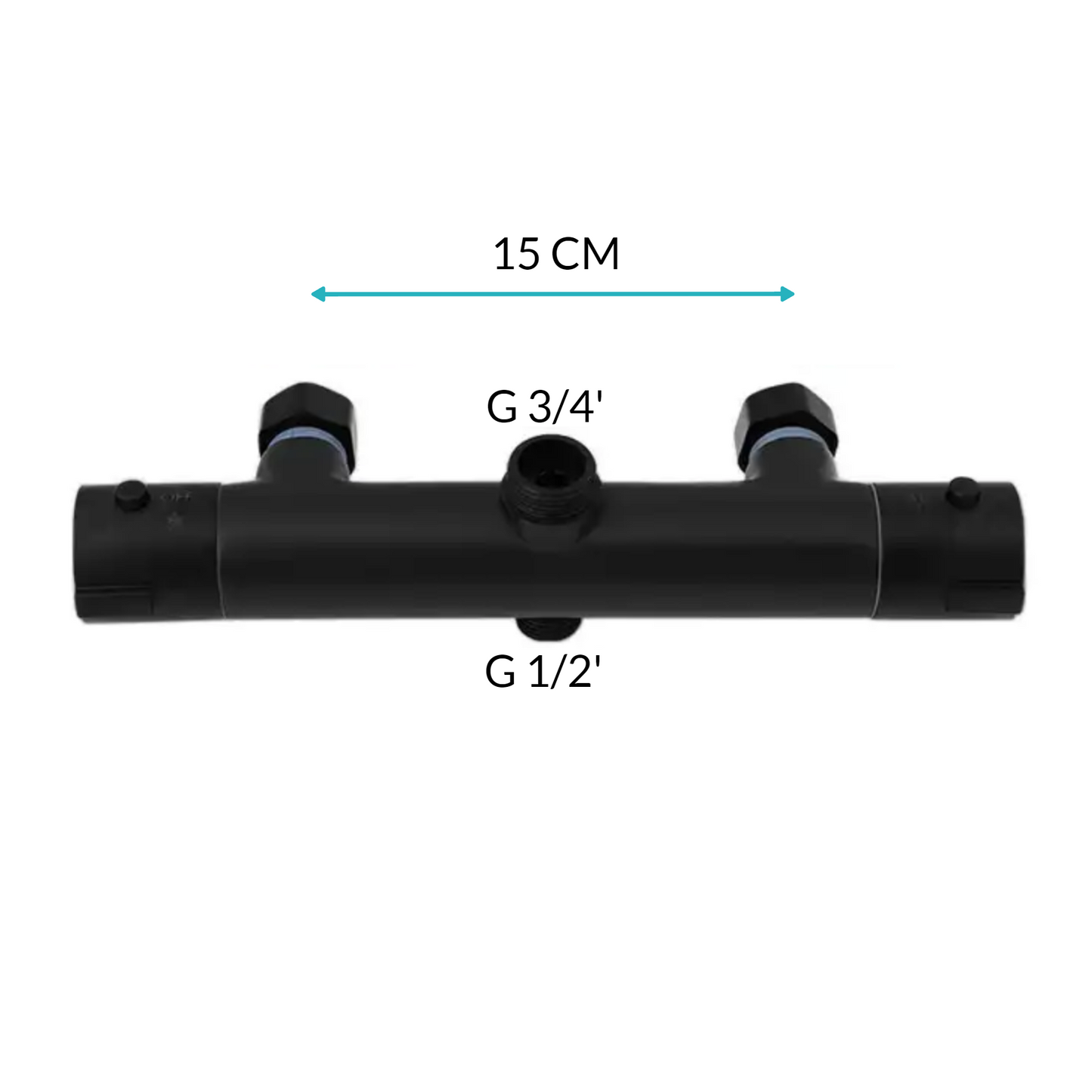 Thermostatische douchekraan zwart 15cm (2gats)